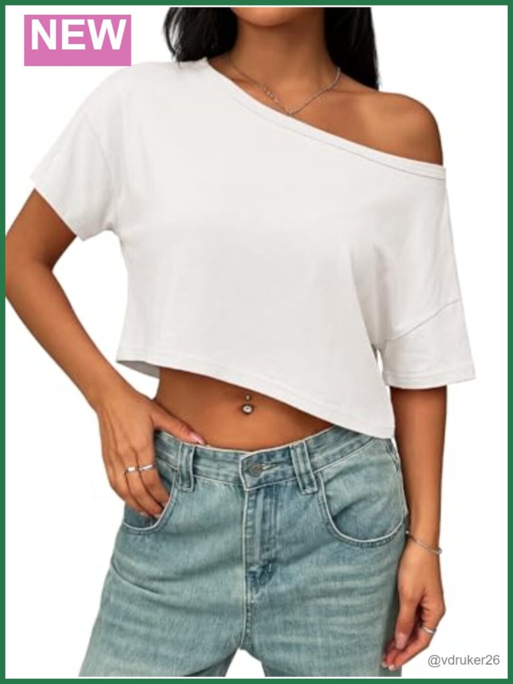 Womens Off Shoulder Crop Top Short Sleeve Asymmetrical Neck Loose Casual Tee
